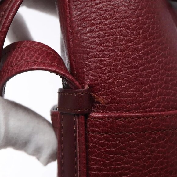 CARTIER Shoulder Bag Leather Bordeaux Gold Auth - Picture 9 of 16
